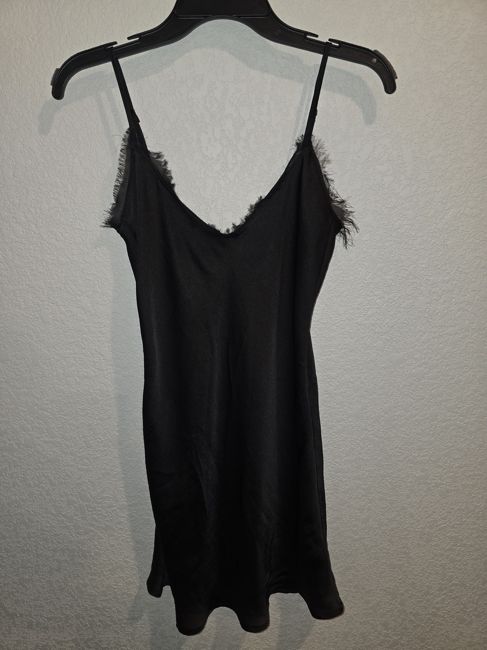 E by Eloise Black Satin Eyelash Lace Trim Slip Dress - Women's Size Small